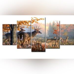 White Tailed Deer 5 Panel Canvas Print Wall Art.